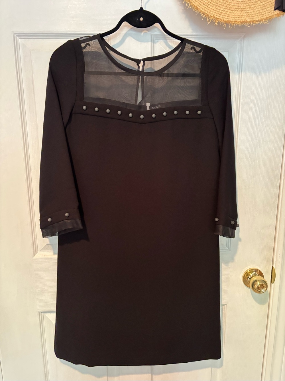 MAX&Co Black Sheer-Yoke Long Sleeve Shift Dress